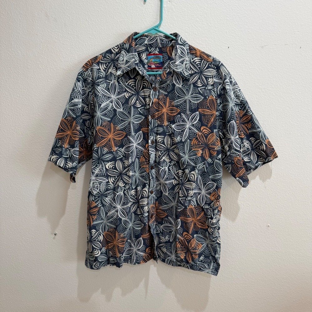 Reyn Spooner Joe Kealoha's Mens Medium Navy Floral Cotton Hawaiian Shirt M